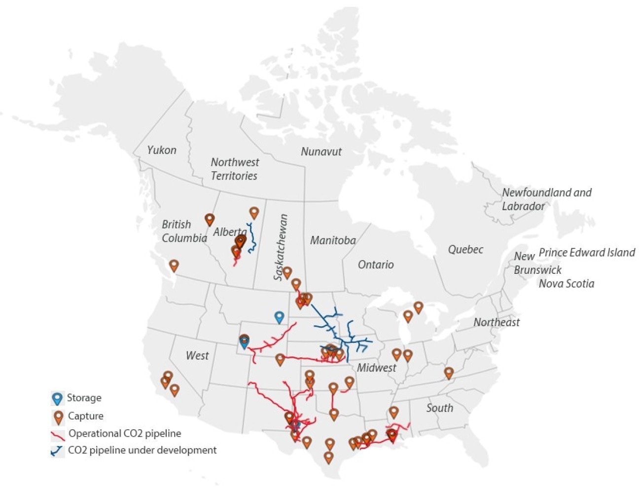 Map of CCUS activity in North America, 2026