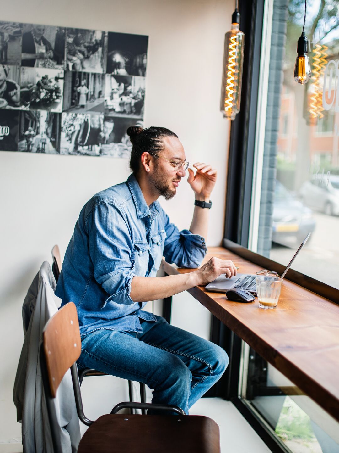 Working remotely in a cafe - Hybrid working at home, on the road and in the office