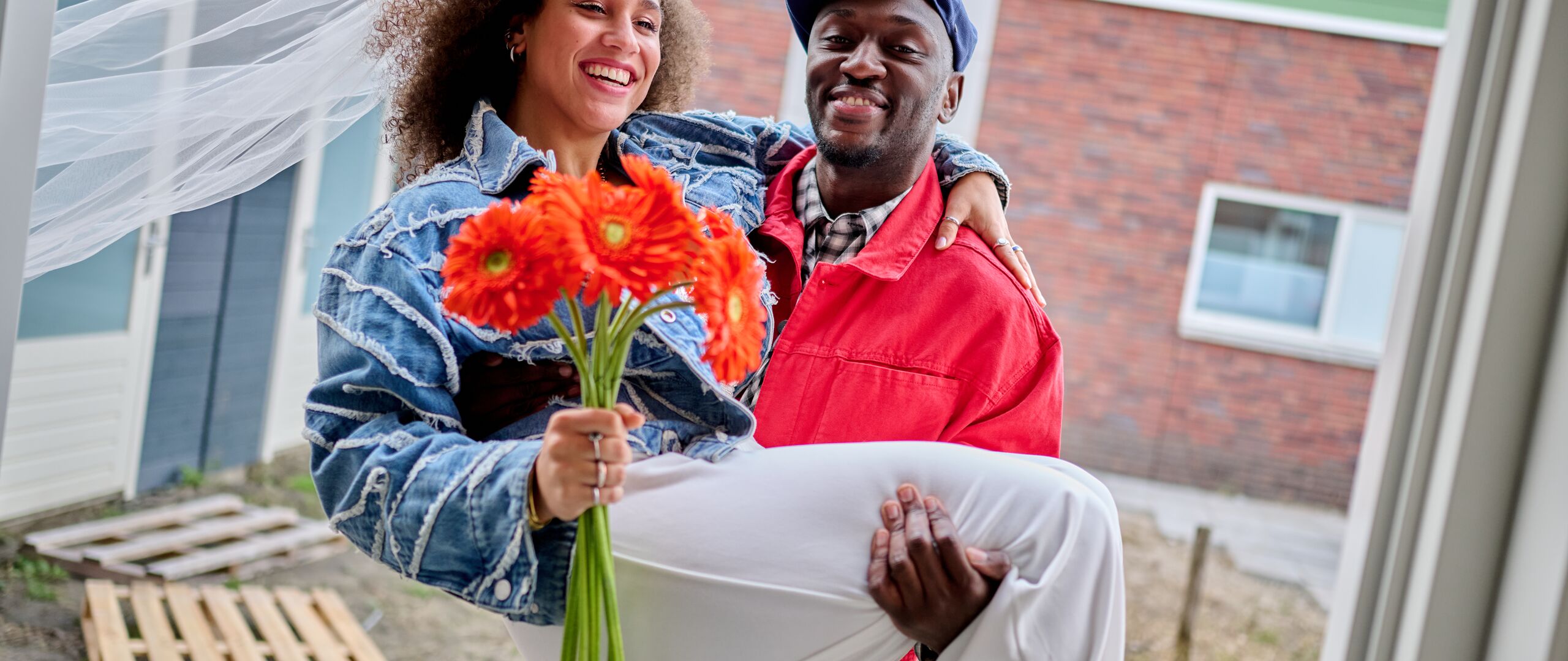 Newly married couple has bought a house and goes to view it.