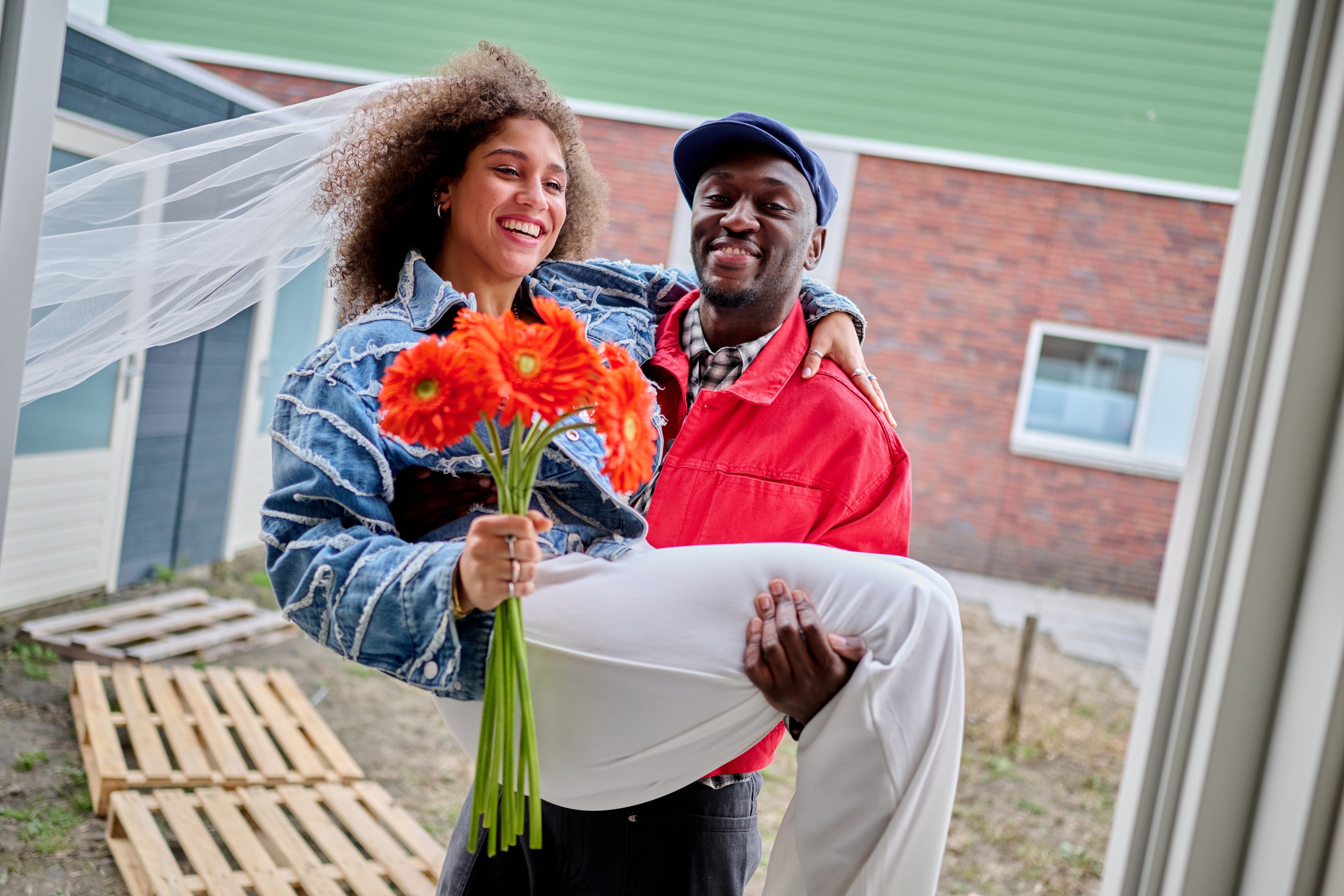 Newly married couple has bought a house and goes to view it.